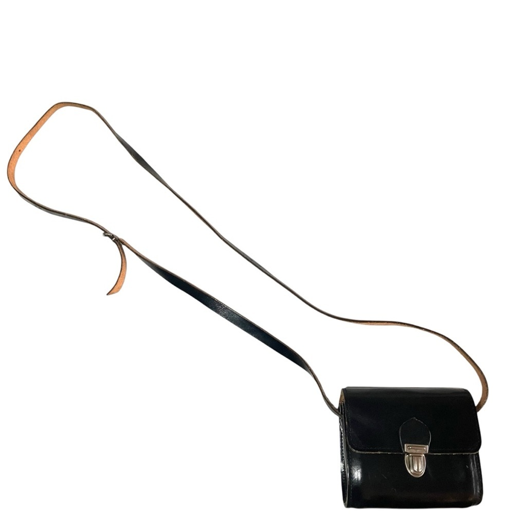 Vintage/Antique Black Leather Binocular Bag Crossbody Purse